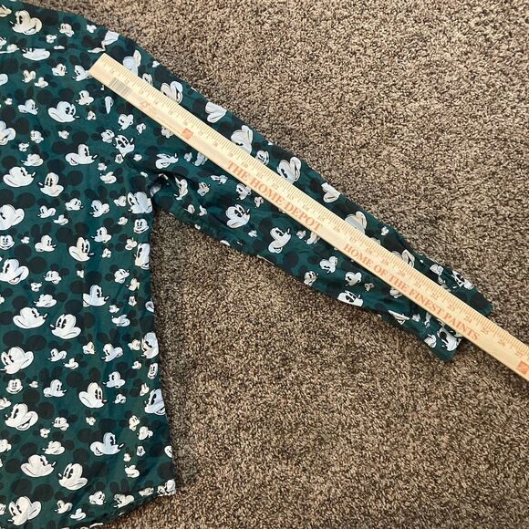 H&M x Disney Mickey Mouse Face Button Shirt Dark Green Regular Fit Mens Large - Picture 7 of 7